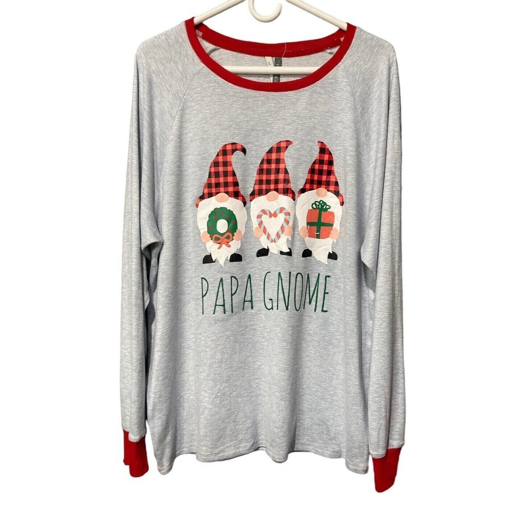 Jaclyn Intimates Papa Gnome‎ Christmas Night Shirt/Pajama Top Grey Size Large